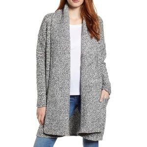 New Caslon Marled Knit Draped Open Front Cardigan Sweater Black White Size Small